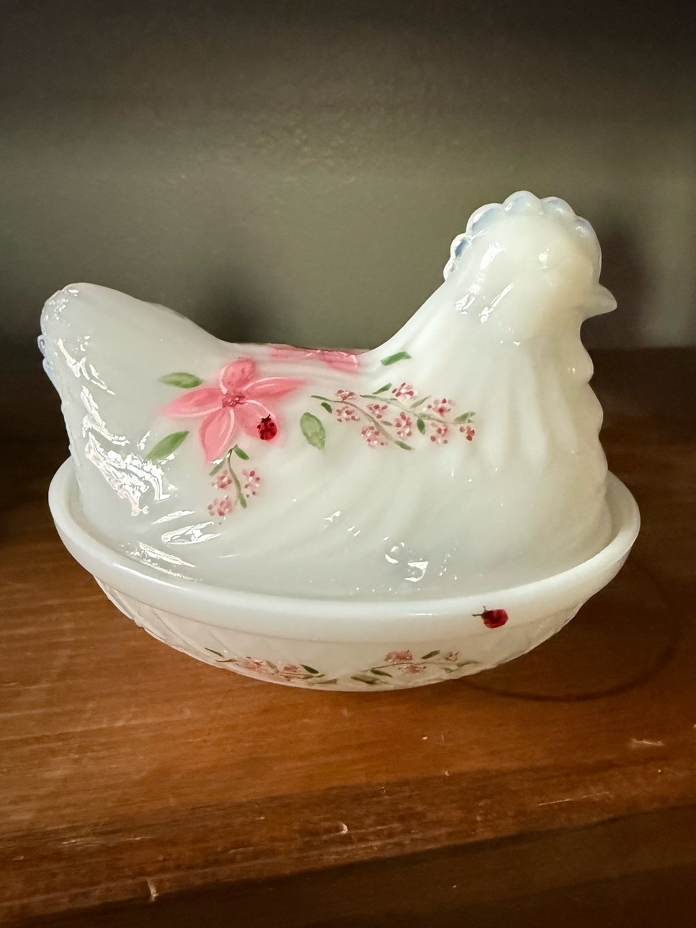 Vintage Hazel Atlas hen on nest - hand painted & sealed